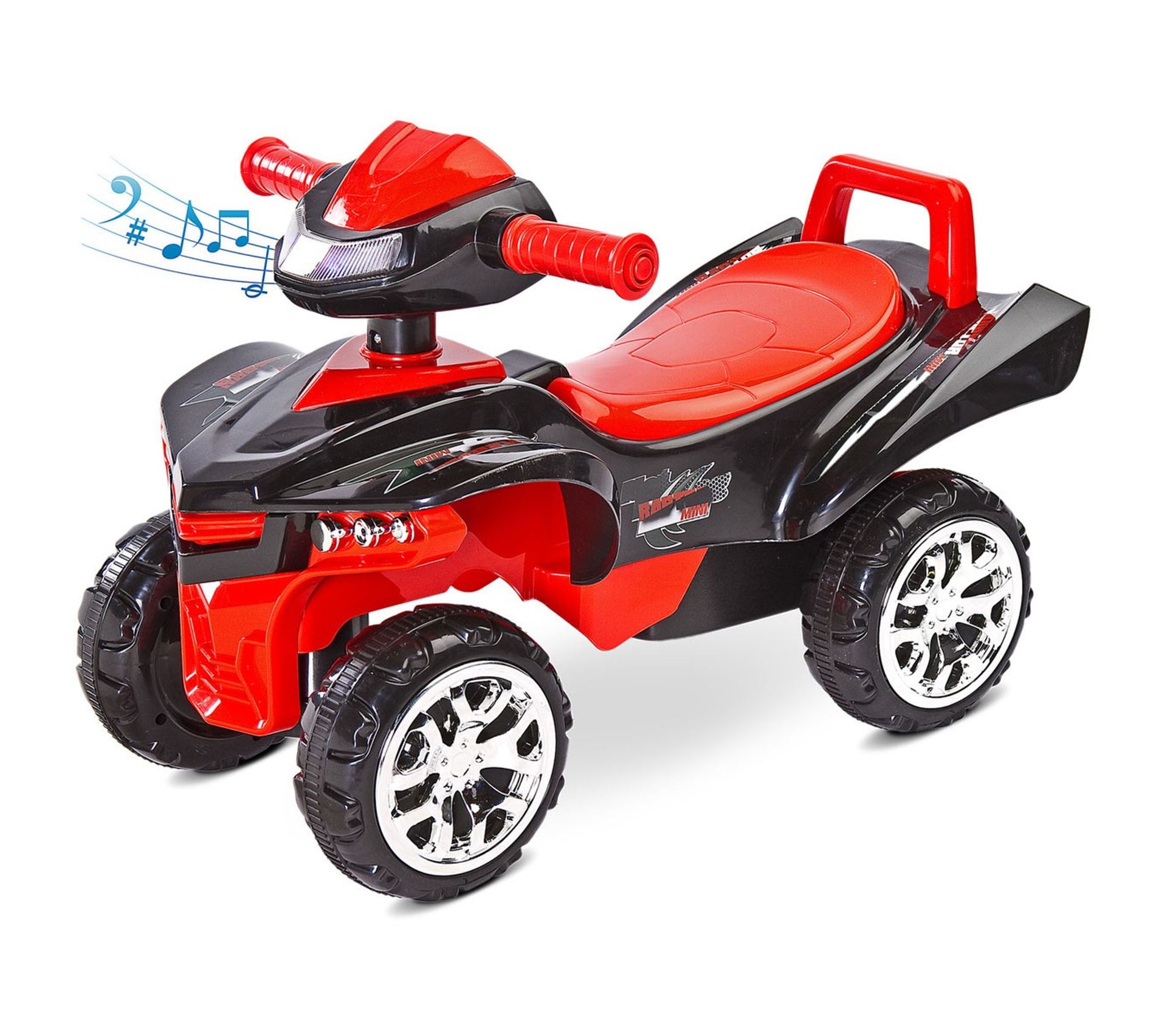 Raptor Quad Porteur Pousseur Musical Enfant A Partir De 18 Mois Rouge Porteur Bebe Chariot Bebe But