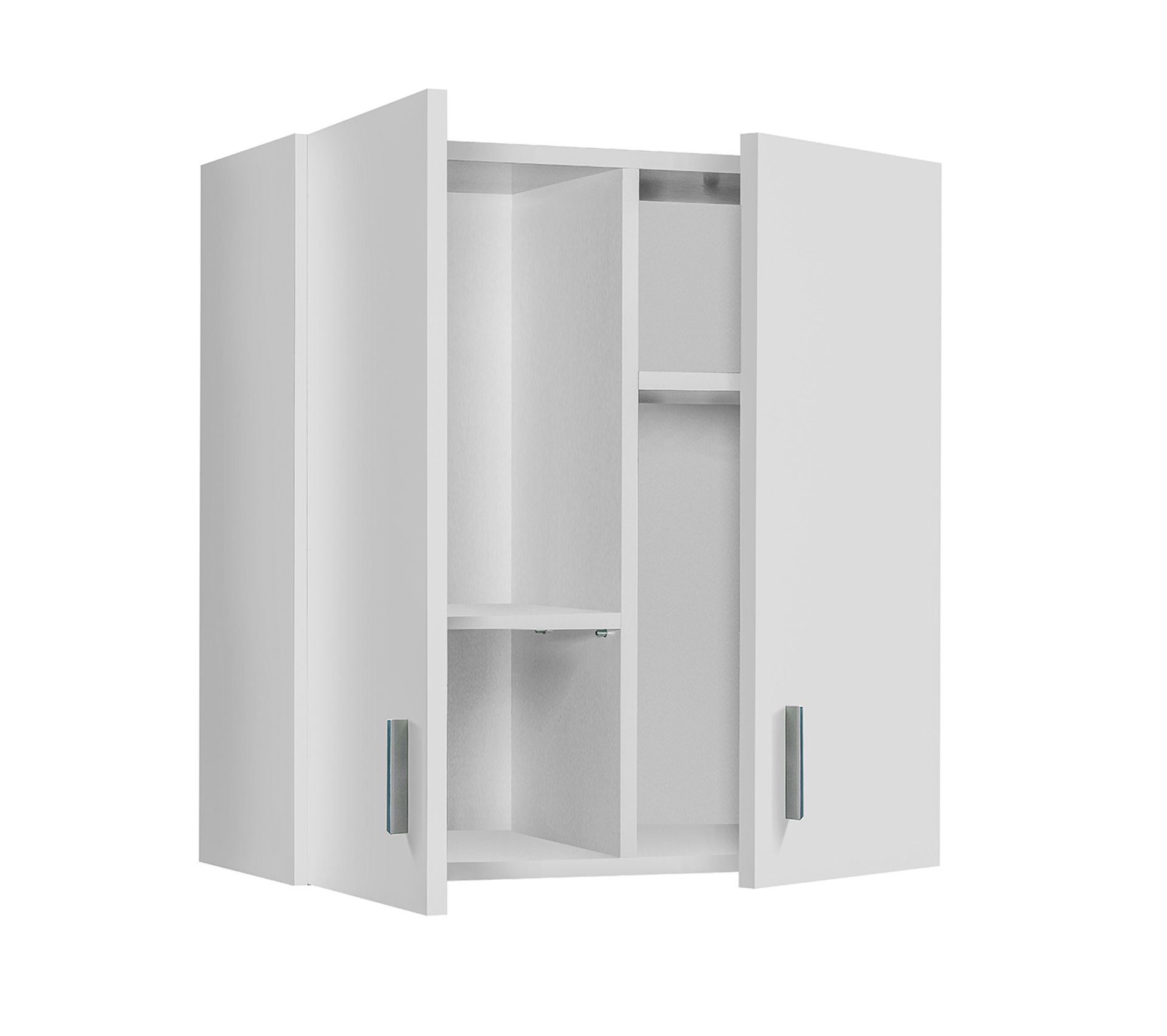 Armoire Murale Blanche Shally Dogan 80x72x32 Cm - 2 Portes, 1 étagère, 2 Compartiments, Bois Robuste, Poignée Chromée