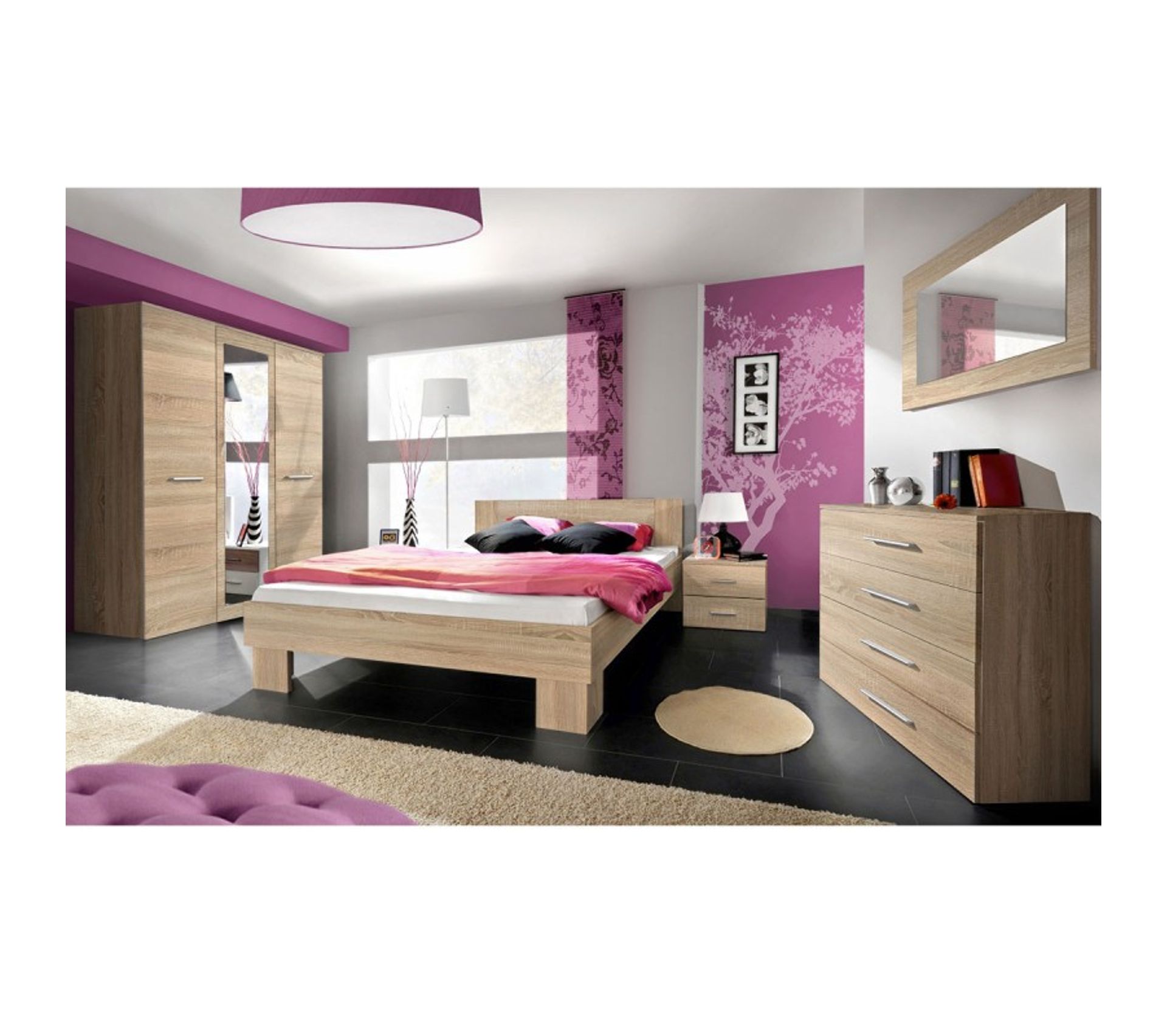 Chambre Complète Adulte 6 pièces "Vicky" 180x200 cm Chêne - Chambre