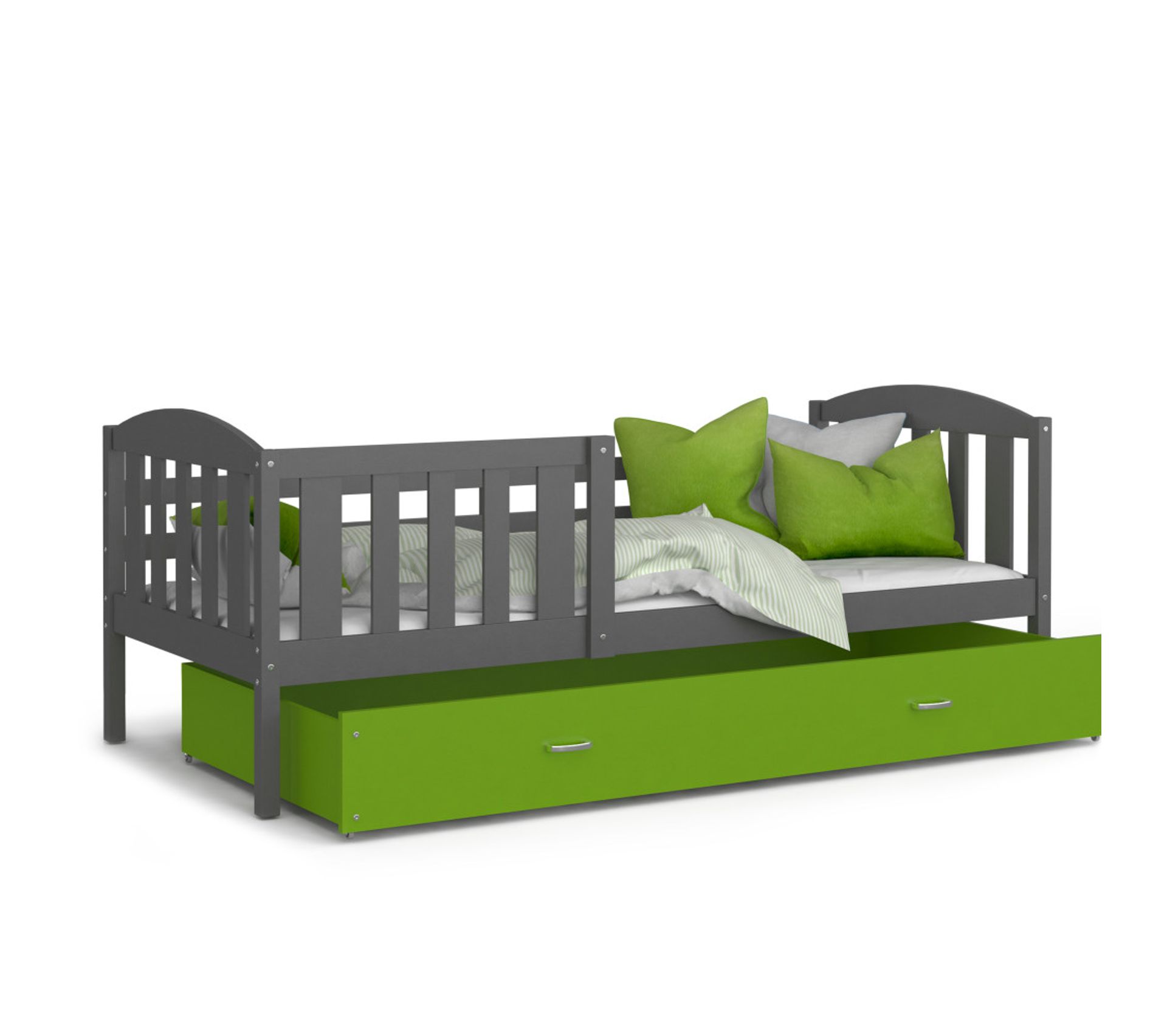 Lit Enfant Teo 90×190 Grisvert Livré Avec Sommier, Tiroir