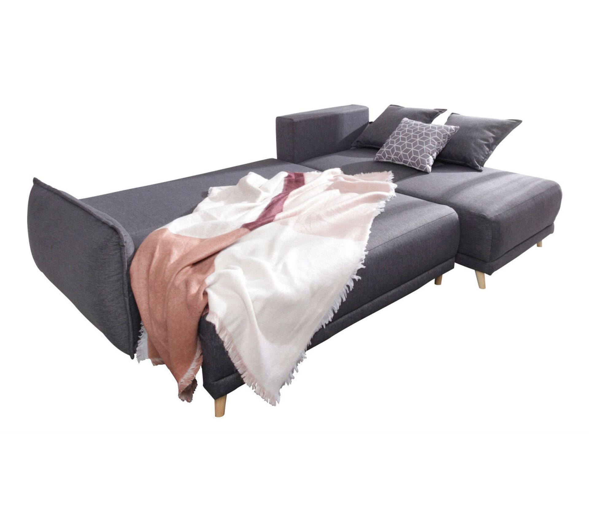 Canape D Angle Reversible Convertible Lena Avec Coffre De Rangement Gris Fonce Canape But