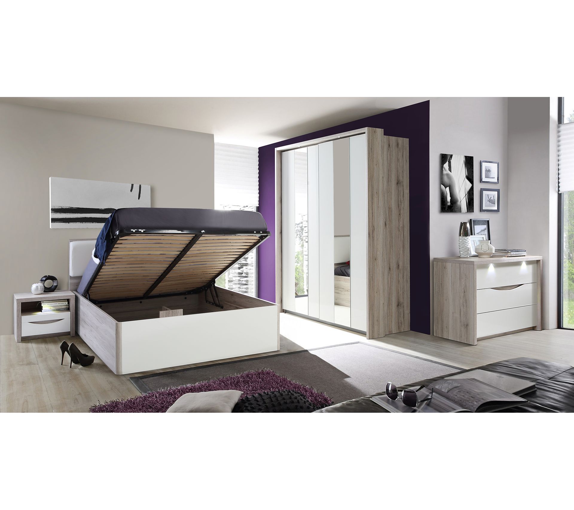 Commode 3 Tiroirs Saint Tropez Imitation Chene Cendre Blanc Commode Chiffonnier But