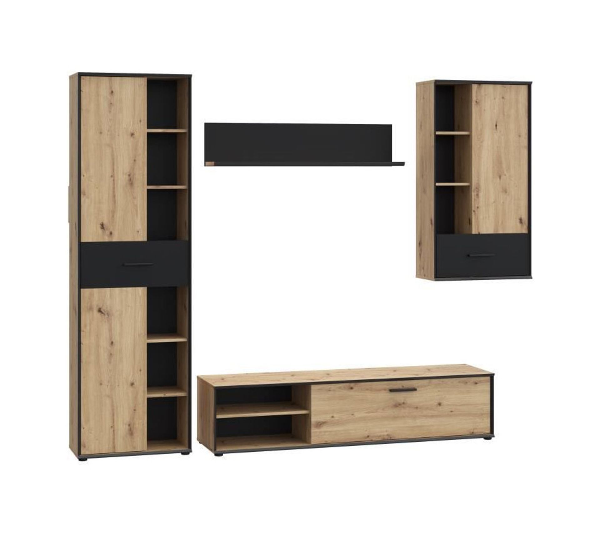 Meuble TV Mural Suspendu Design Moderne – Albanie AN3-17S-M13, Avec Colonnes, Vitrines Et Rangements, Sans LED - 8