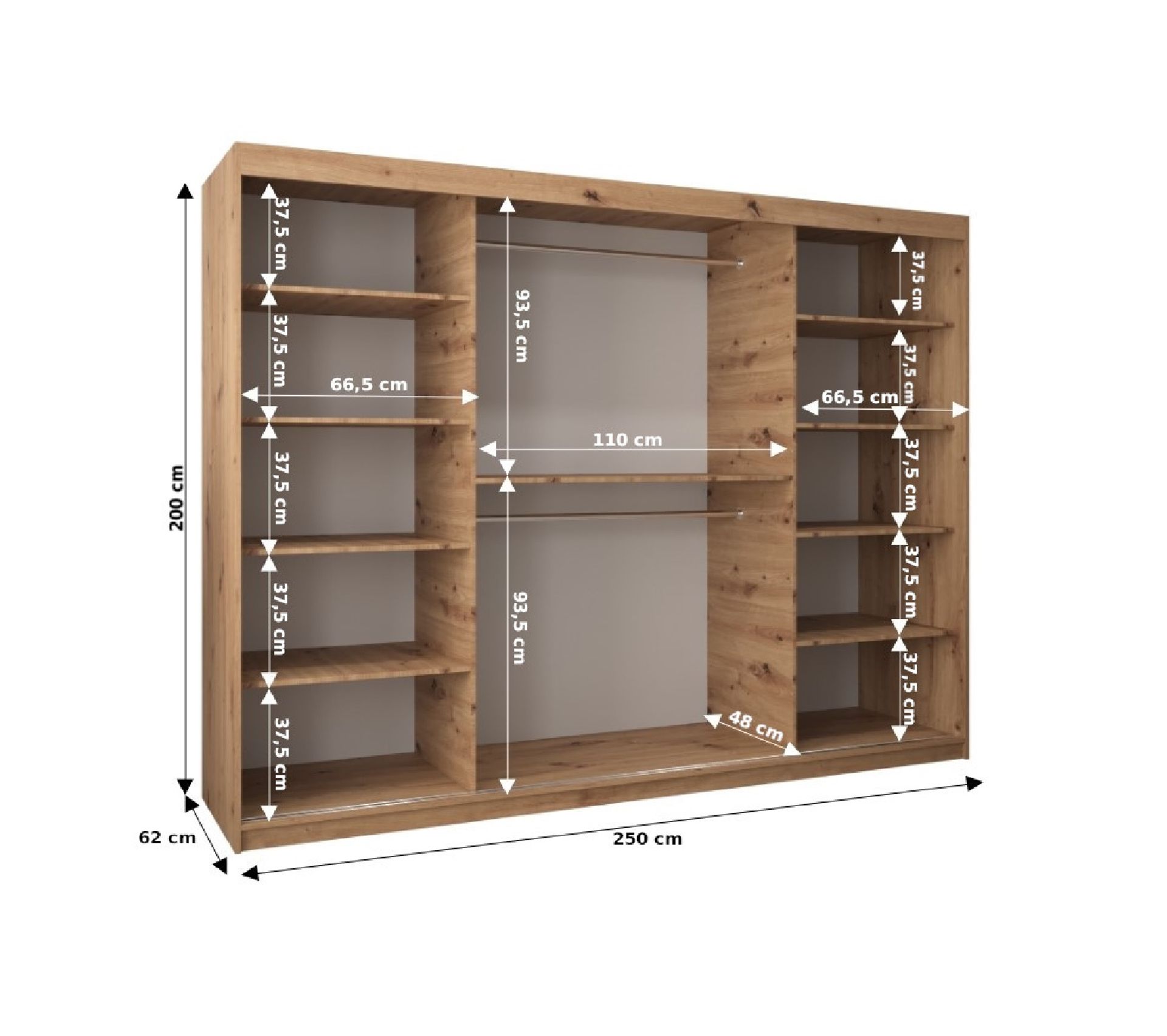 Armoire York 2 à Portes Coulissantes 200/250/62 3 Portes (noir/artisan
