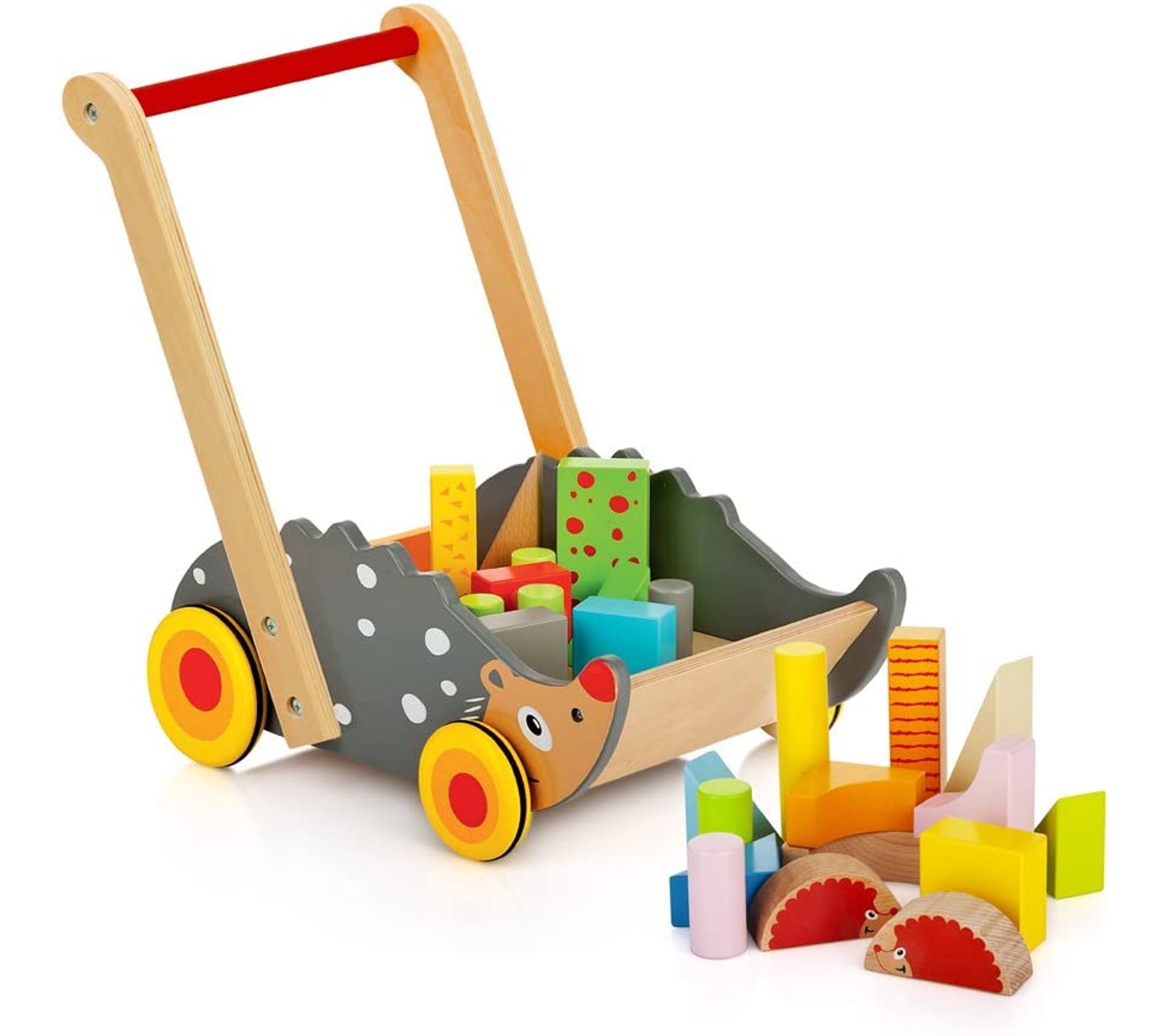 Trotteur Bébé Chariot à Glaces En Bois - Avec Jeux De Motricité, Hauteur Réglable 40-50cm, Frein De Sécurité, Rangement