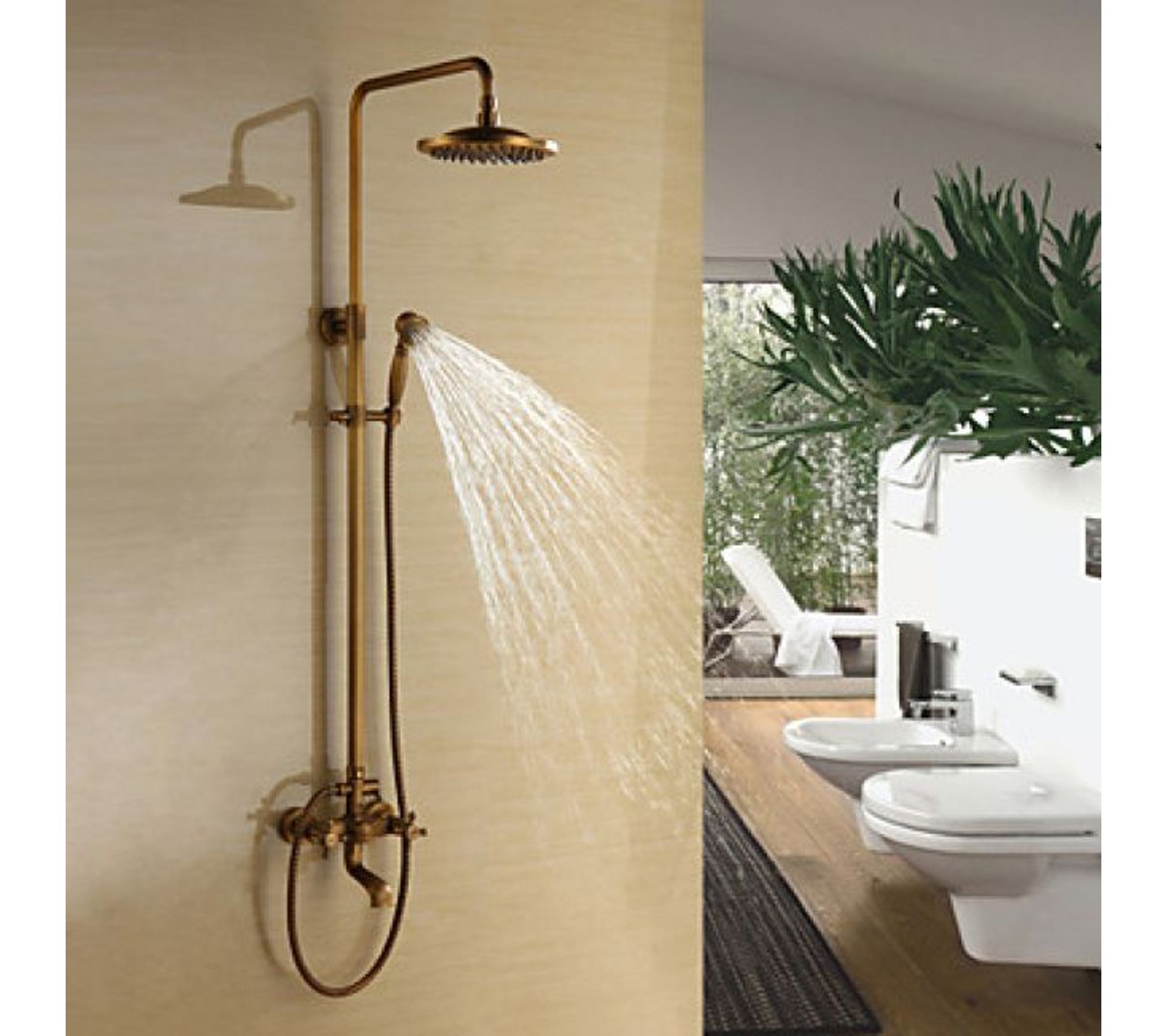 De Douche En Laiton Antique Avec Douchette De Pluie Et