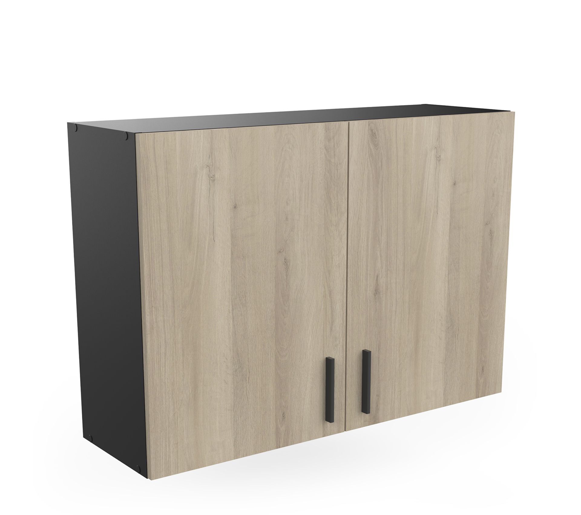 Meuble De Cuisine Bas 100 Cm – Chêne Kronberg/Noir Mat – 2 Portes, Rayons Réglables – Plan De Travail Intégré