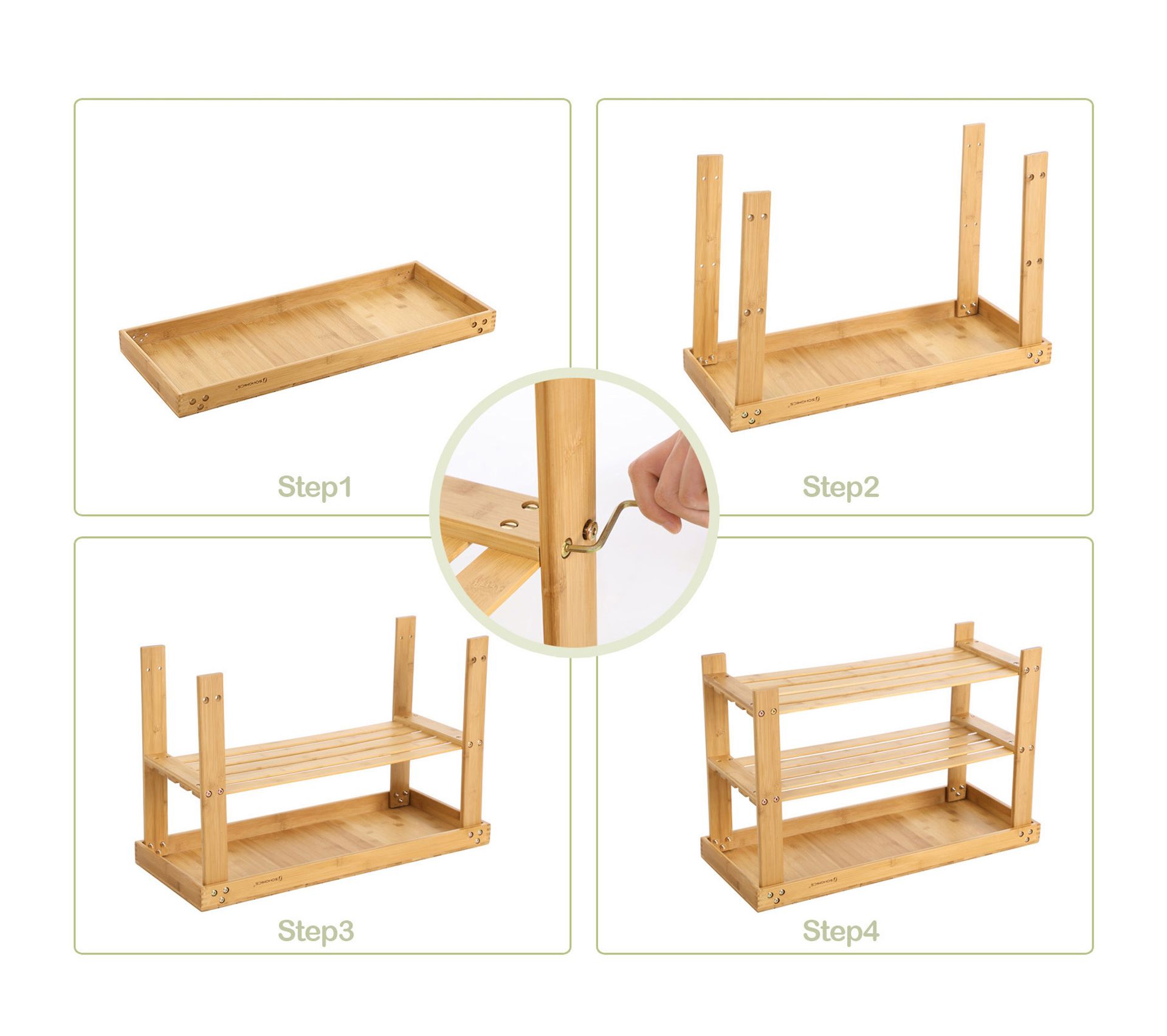 Étagère à Chaussures En Bambou – Avec Siège Et 2 Rangements – Meuble D'entrée
