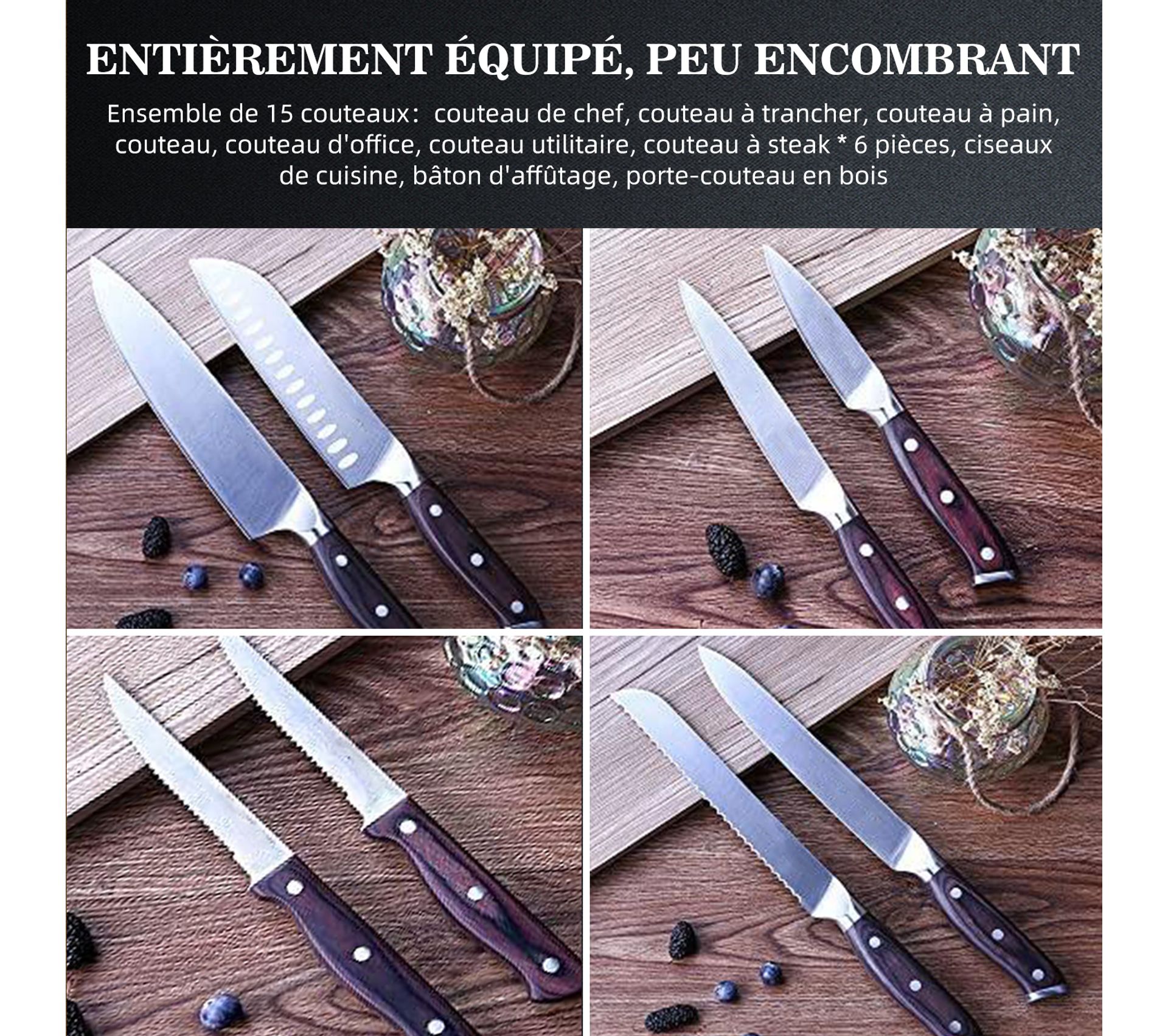 Couteau Cuisine, 15 Psc Couteaux Et Ustensiles De Cuisine, Couteaux De Cuisine Lame Acier Inox