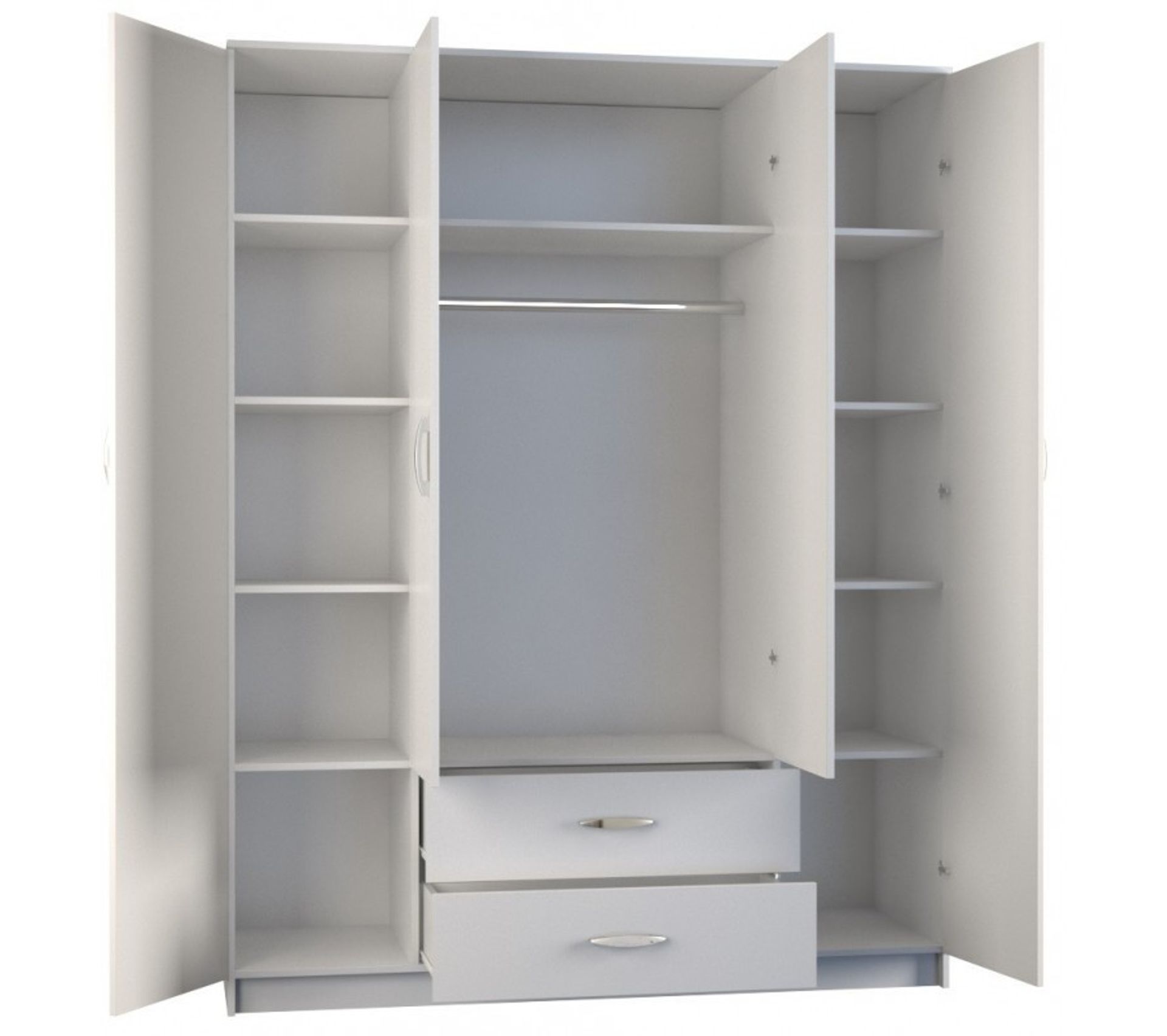 Roma Grande Armoire 4 Portes 2 Tiroirs 160x52x205 Blanc Mat Armoire BUT