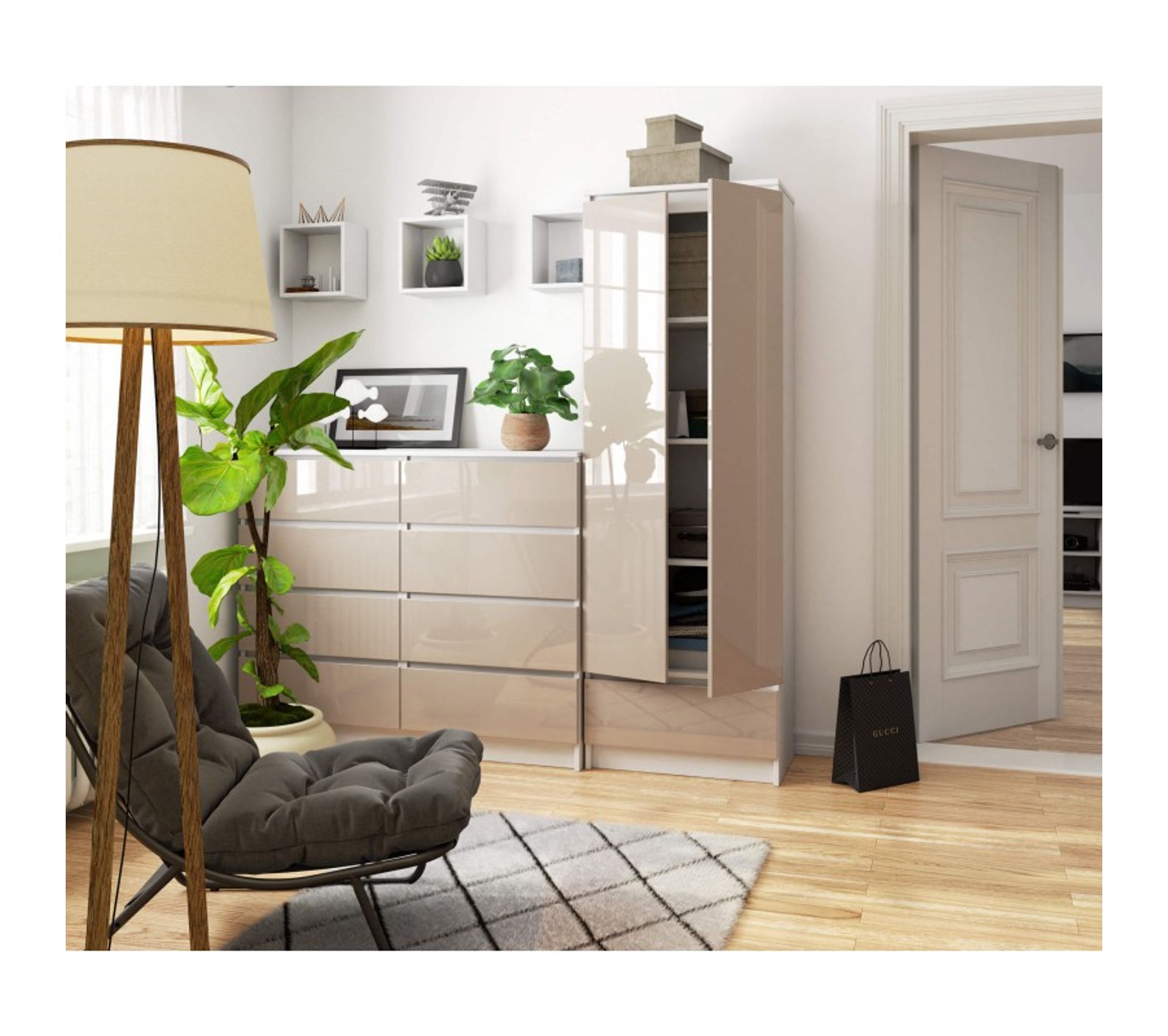 Alto Armoire Style Moderne 1 Tiroir 2 Portes 60x35x180 Cappuccino