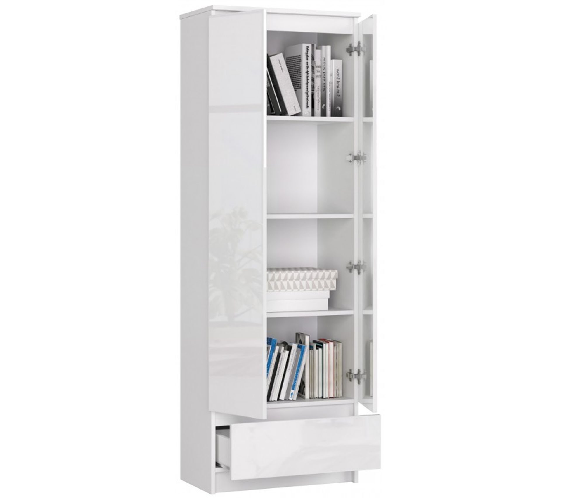Alto Armoire Style Moderne 1 Tiroir 2 Portes 60x35x180 Blanc Laquée