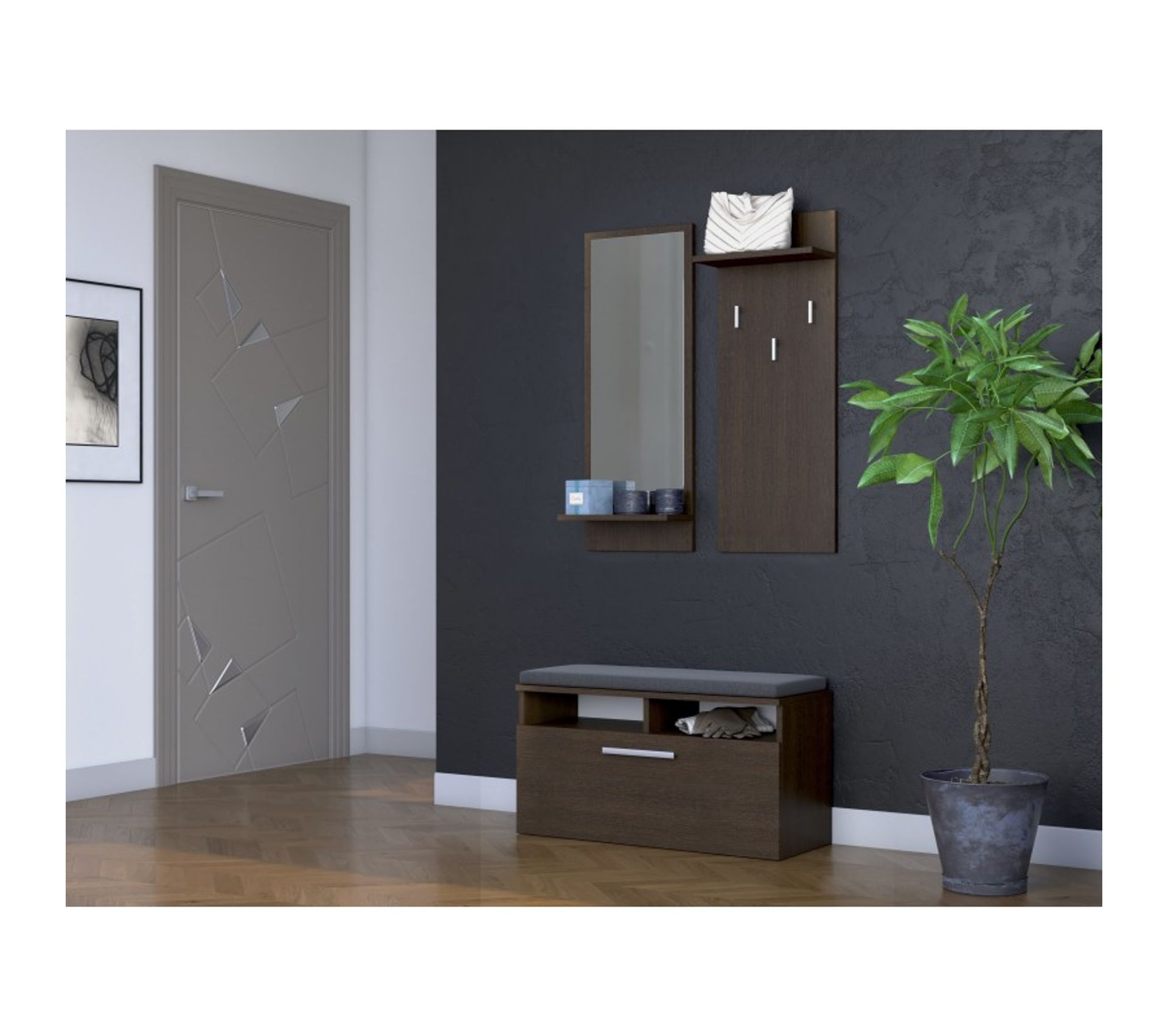 Anders Meuble D'entrée Avec Miroir Et Banc 46x35x85 Wenge Meuble à