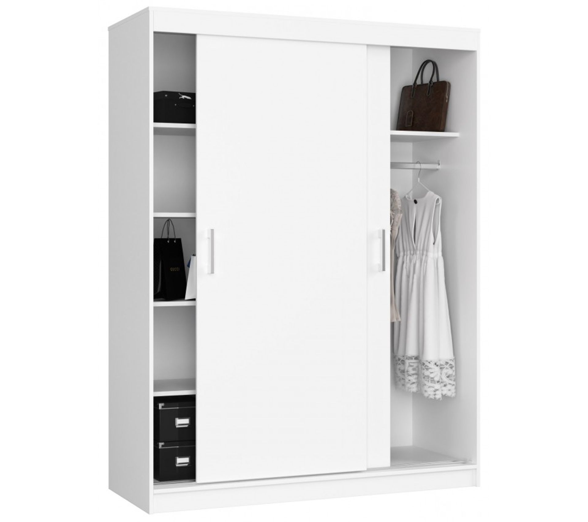 Helia Armoire à Porte Coulissante 2 Portes 6 Tablettes 150x60x200 Blanc