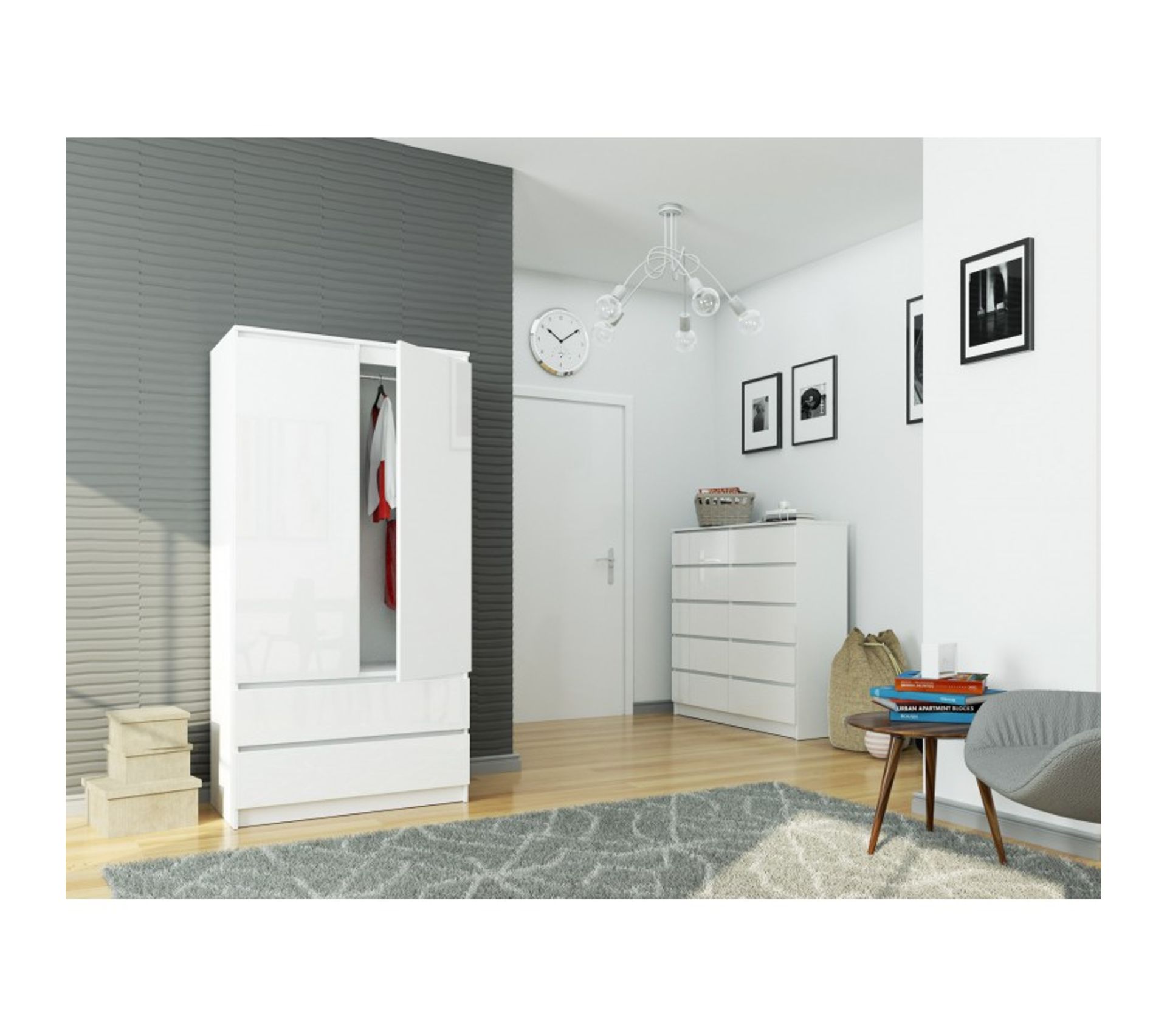 Bianca Armoire Dressing 2 Tiroirs 90x51x180 Blanc Brillant Armoire BUT