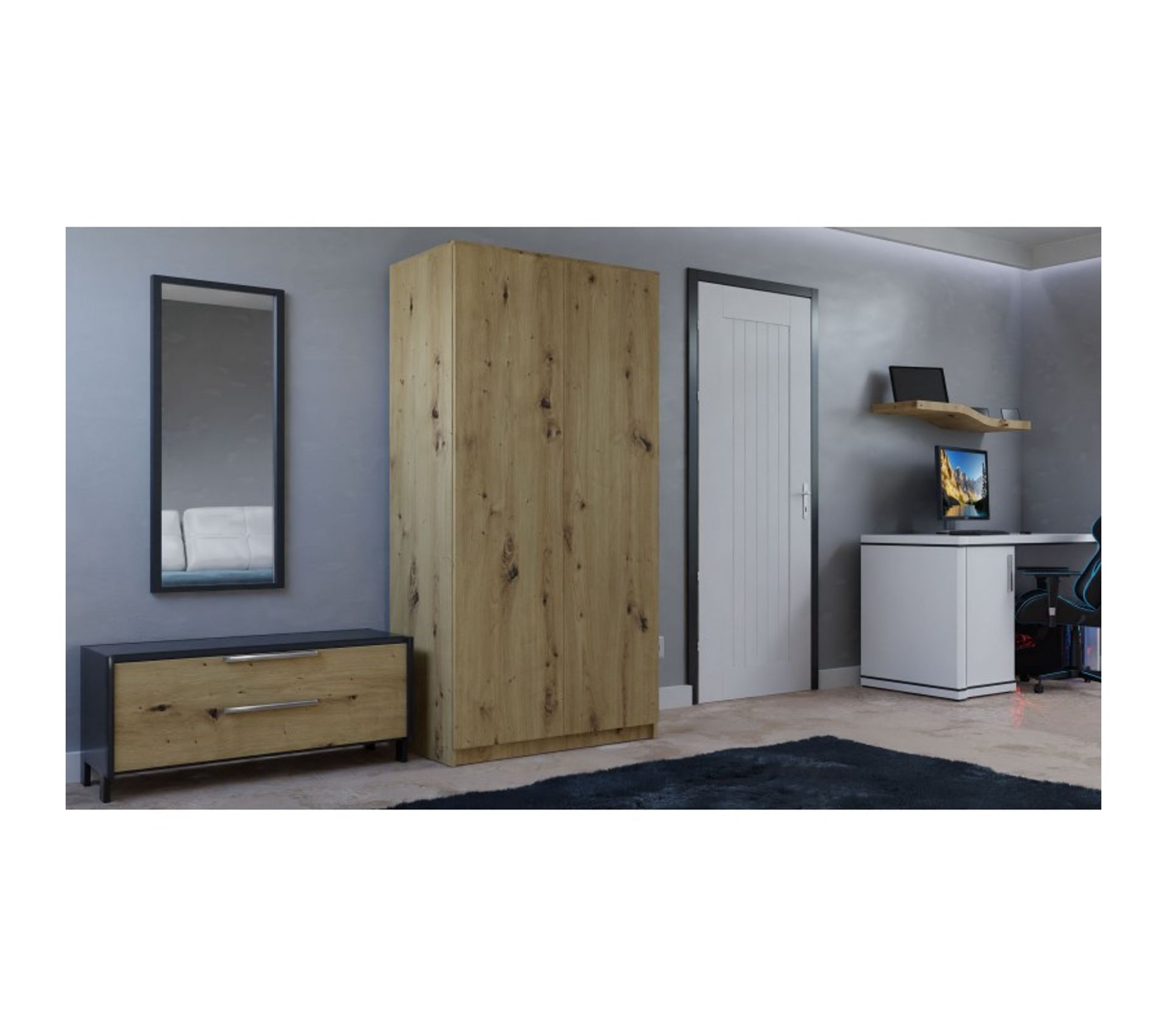 Esme Armoire Double 2 Portes 90x50x180 Chêne Artisan Armoire BUT