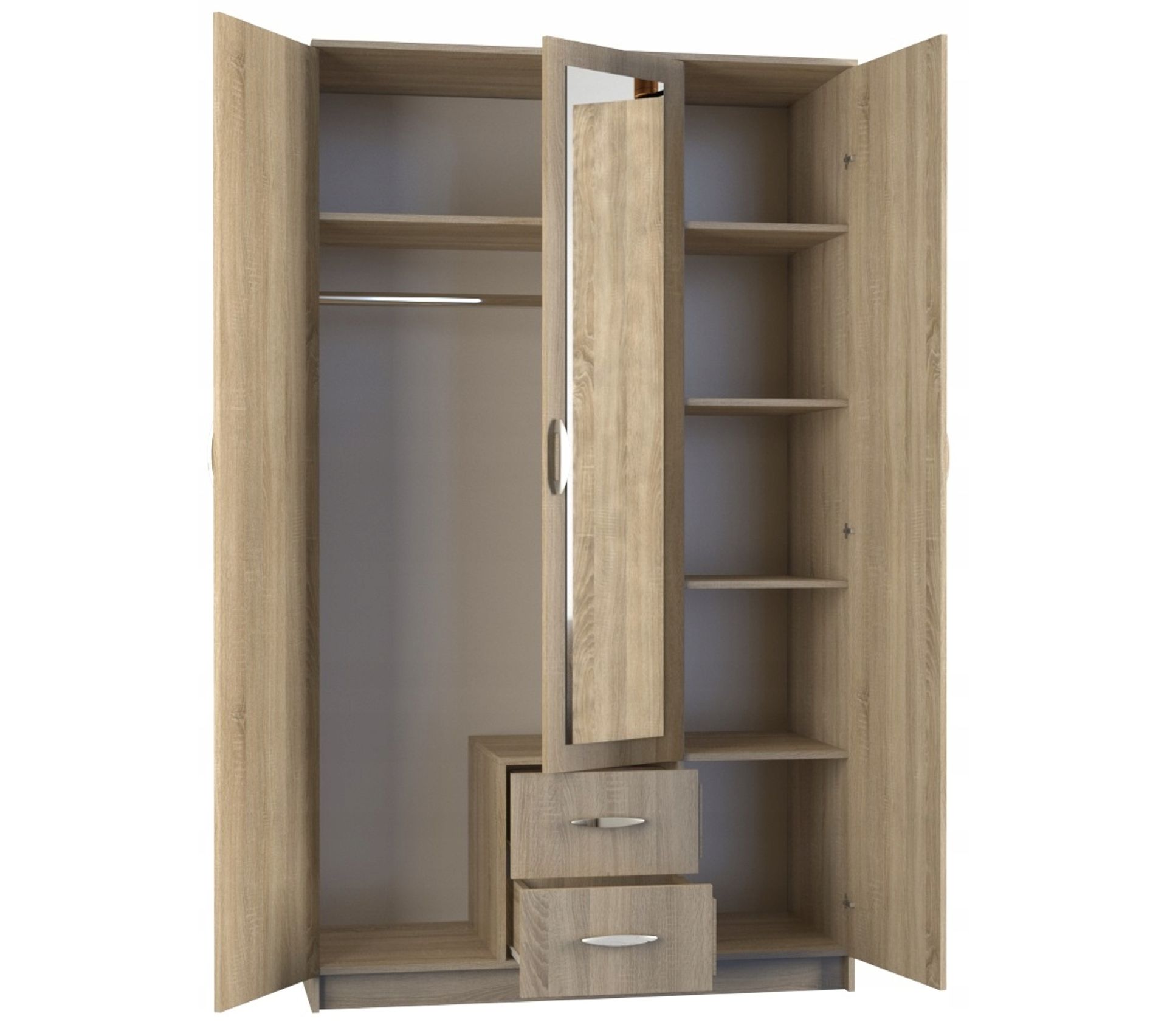Roma Armoire Penderie 2 Tiroirs 1 Miroir 120x52x205 Sonoma Armoire BUT
