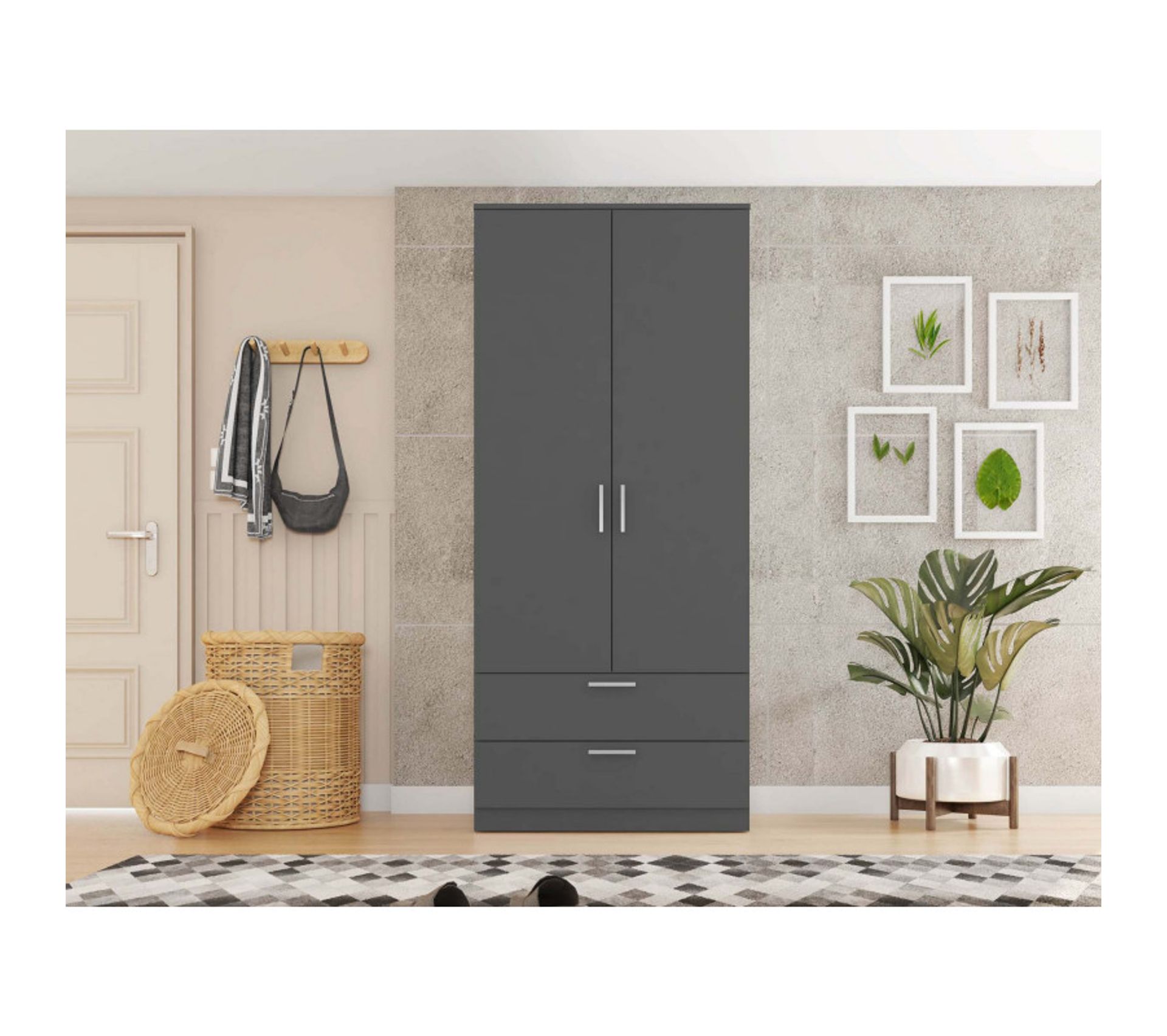 Armoire Dressing 2 Portes 2 Tiroirs Grise Armoire BUT