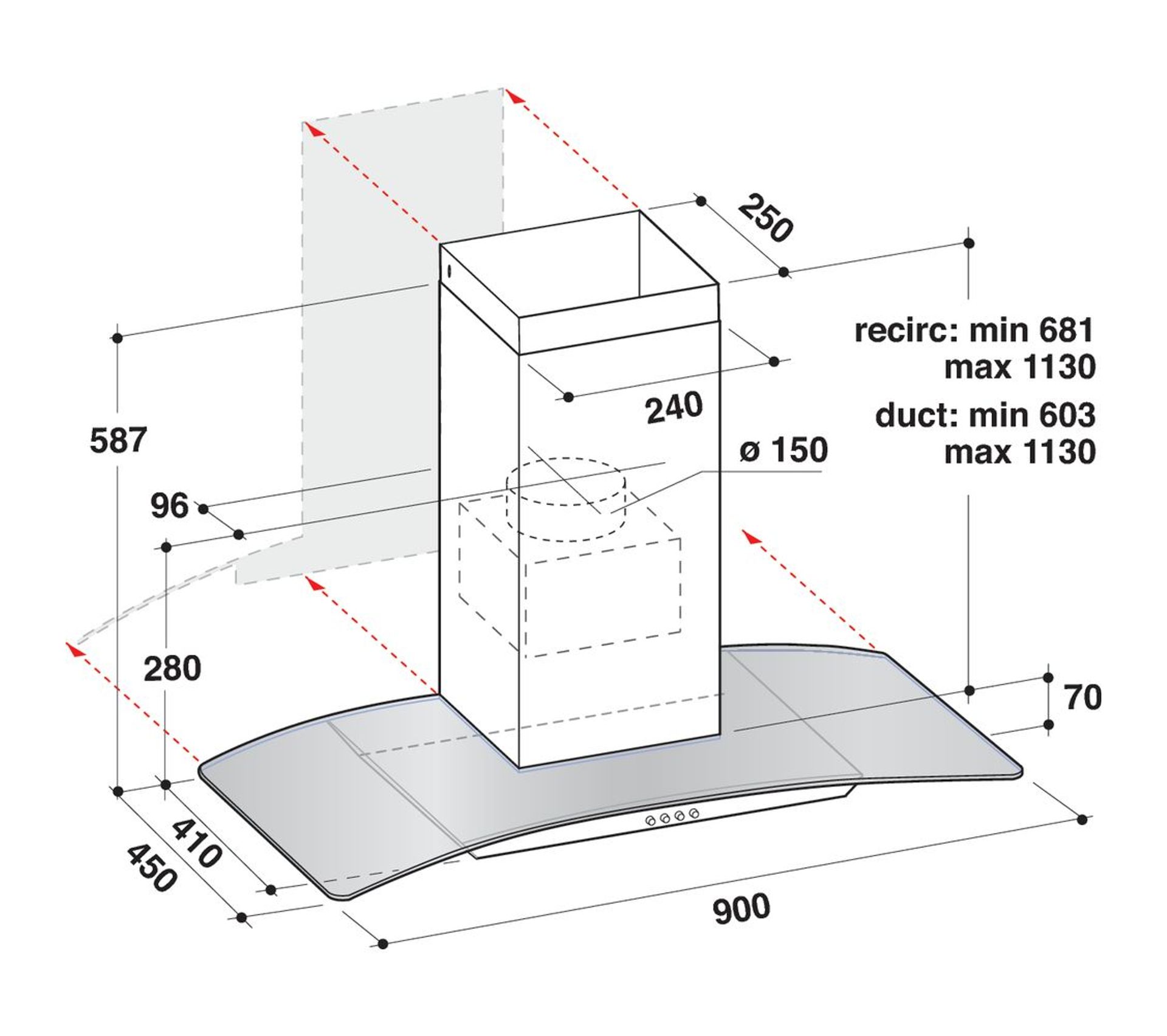 Hotte décorative murale 700 m3/h Largeur 90 cm Inox/Verre WHGC 93 — free download