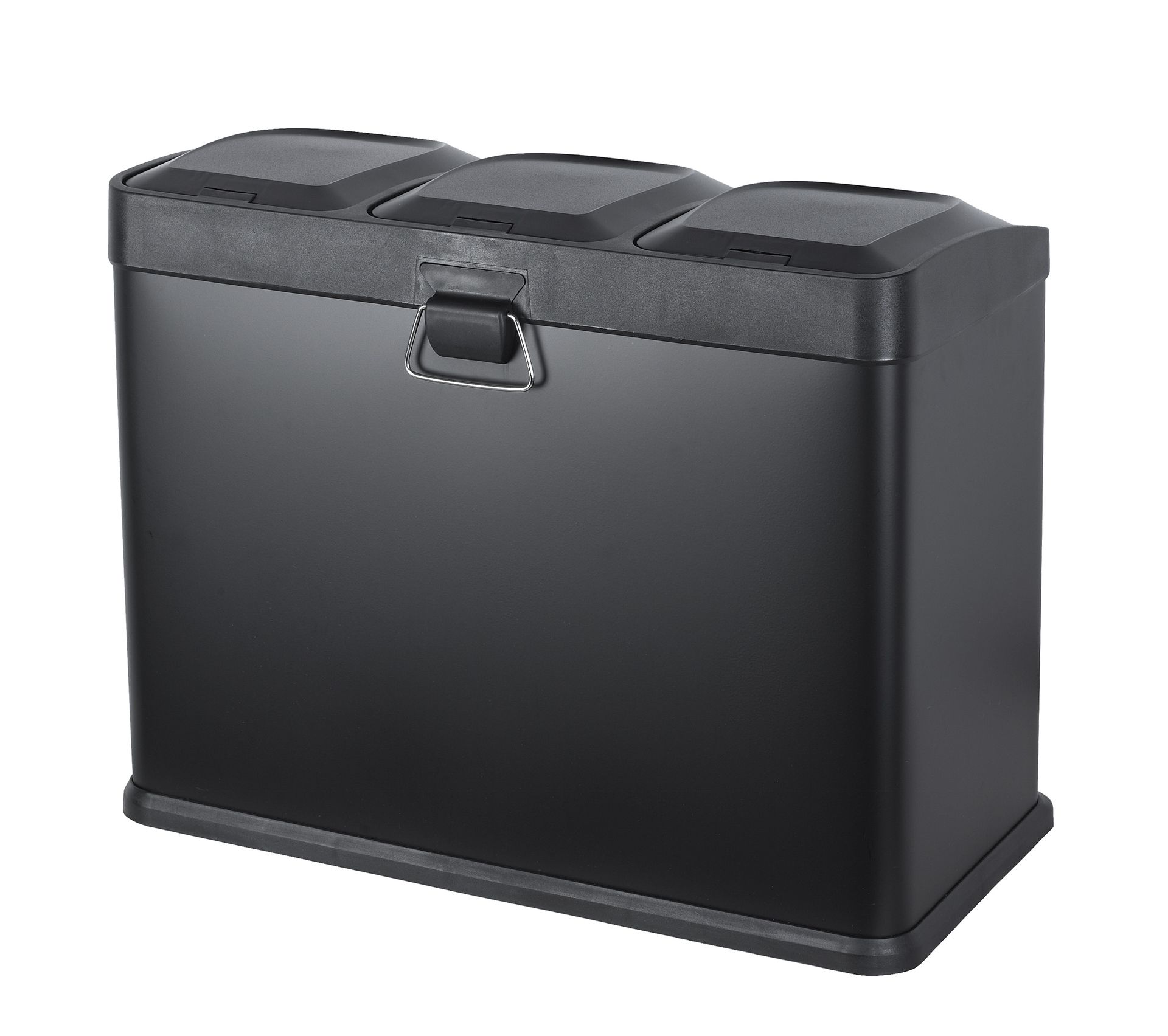 Poubelle De Cuisine Tri Sélectif 3x20L - 3 Compartiments Avec Couvercles Lents - Inclut Boîte à Sacs Et étiquettes Magnétiques - Noir