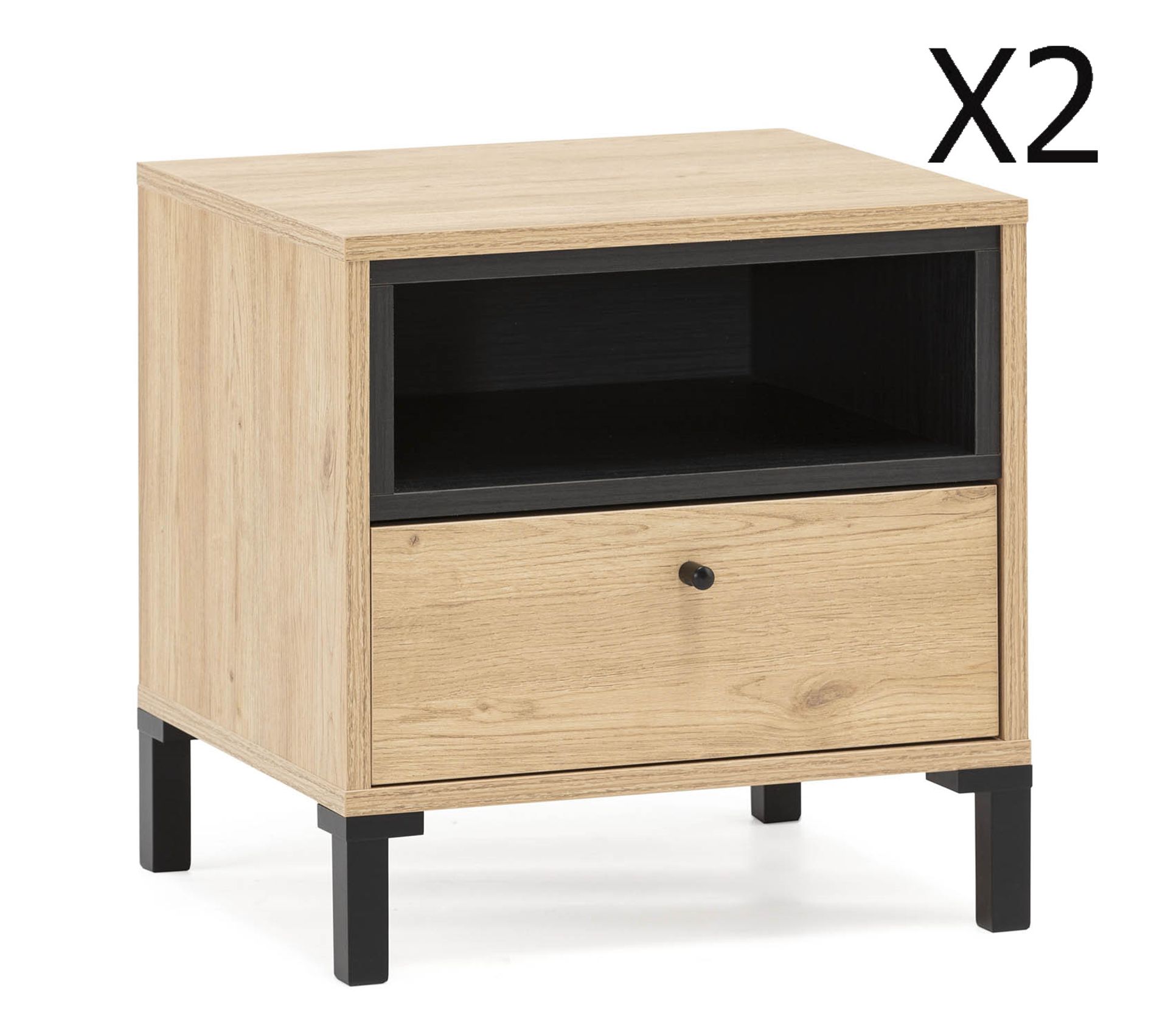 Lot 2 Tables de chevets Javea 1 Tiroir 1 Niche Bois Et Noire Table de