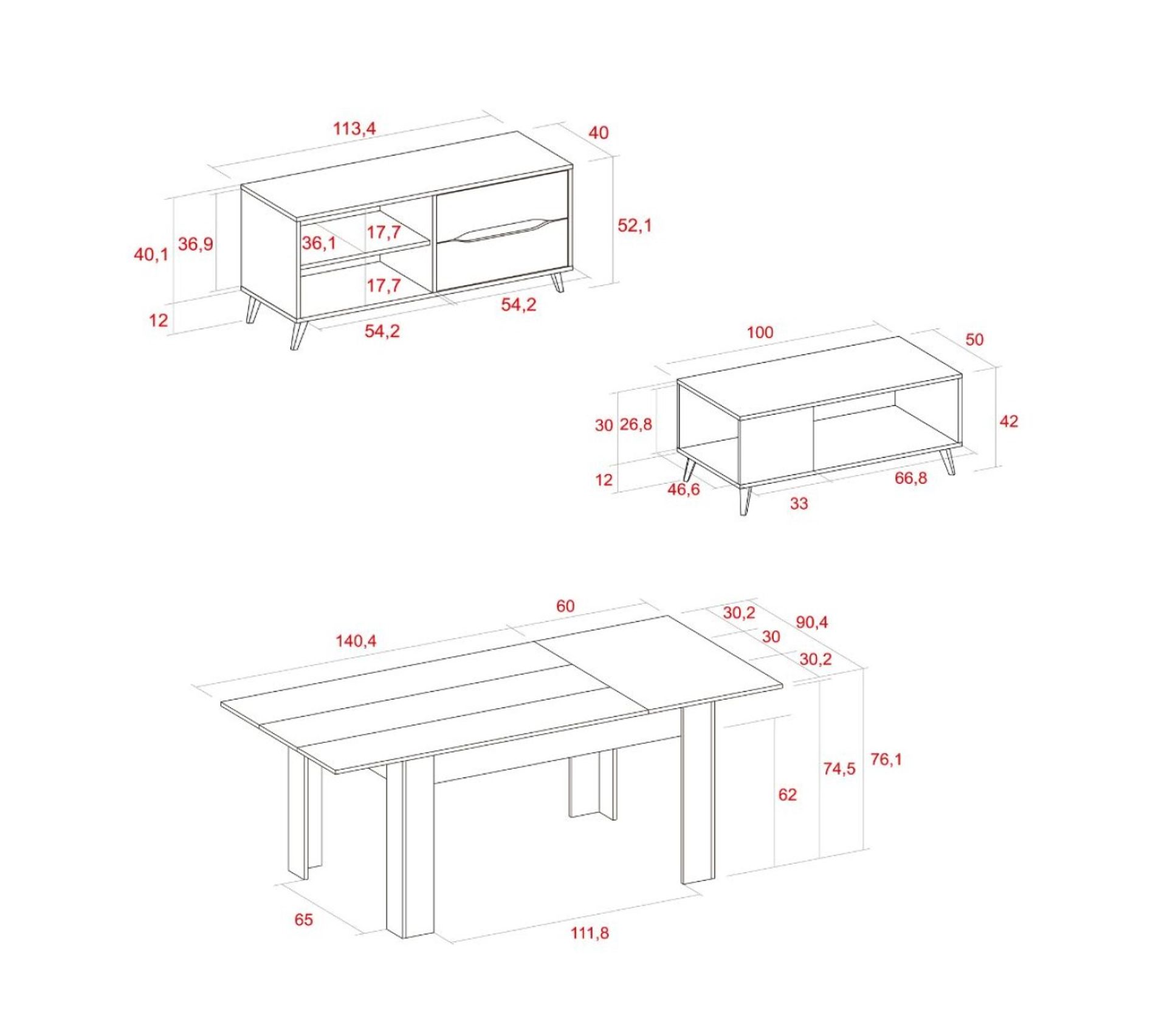Ensemble Kai, Salle À Manger, Meuble TV 110centre Bassetable