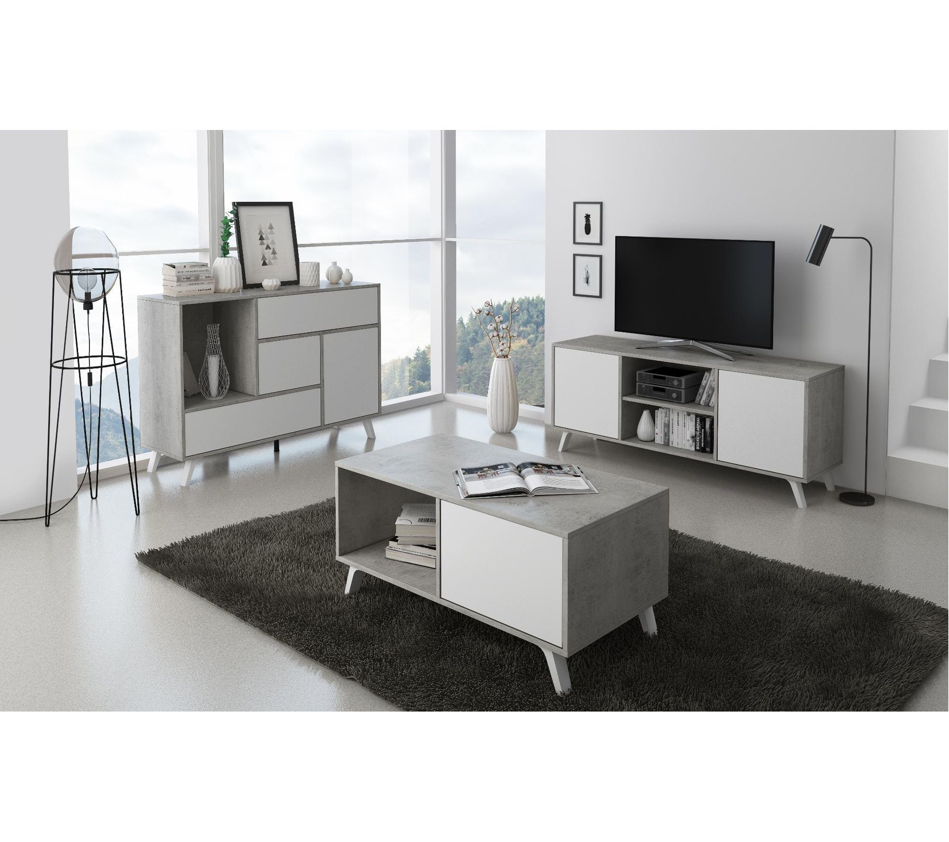 Ensemble Buffet Meuble TV Table Basse Set Wind Cime/blan Salle à manger complète BUT