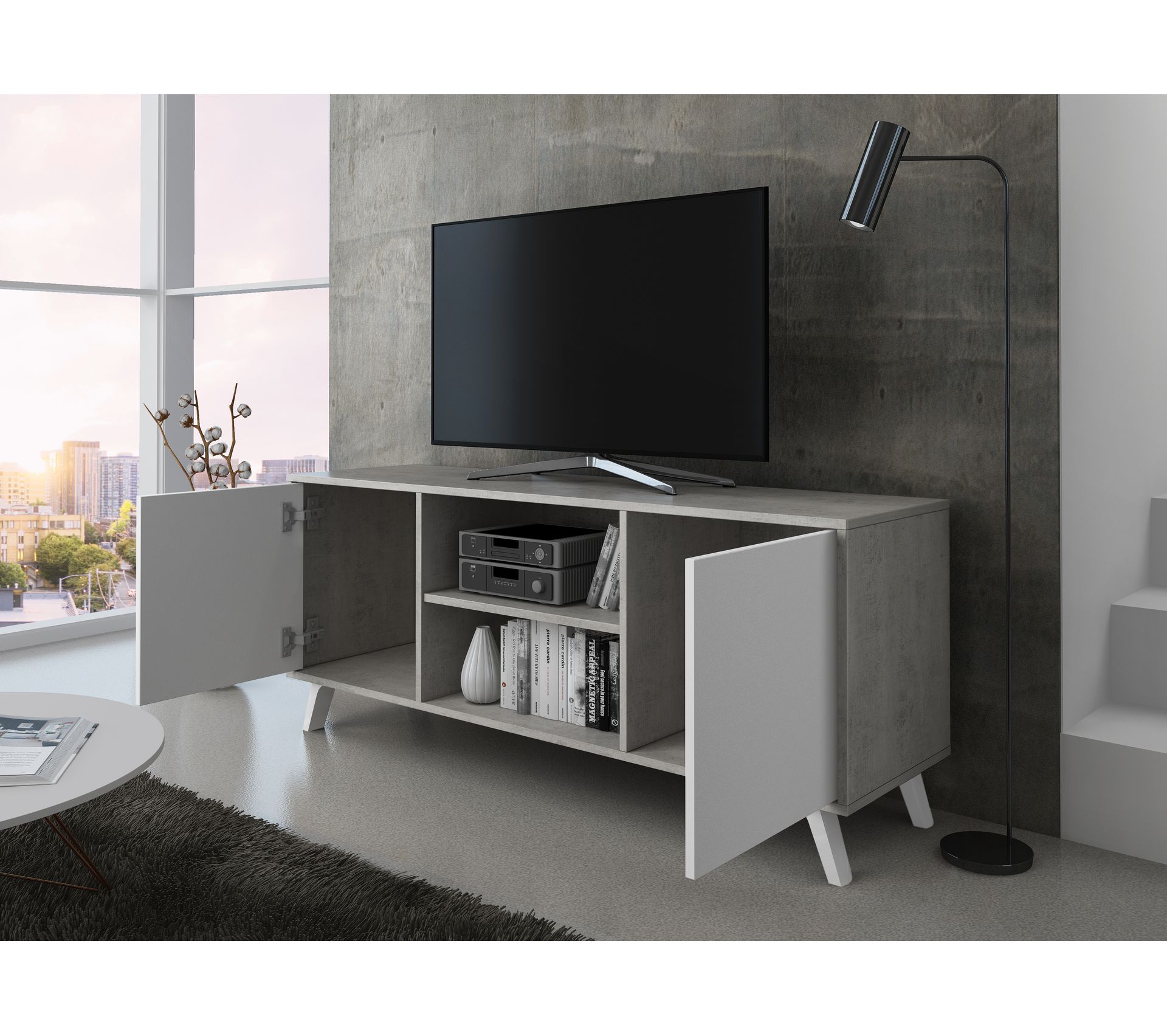 Ensemble Buffet Meuble TV Table Basse Set Wind Cime/blan Salle à manger complète BUT