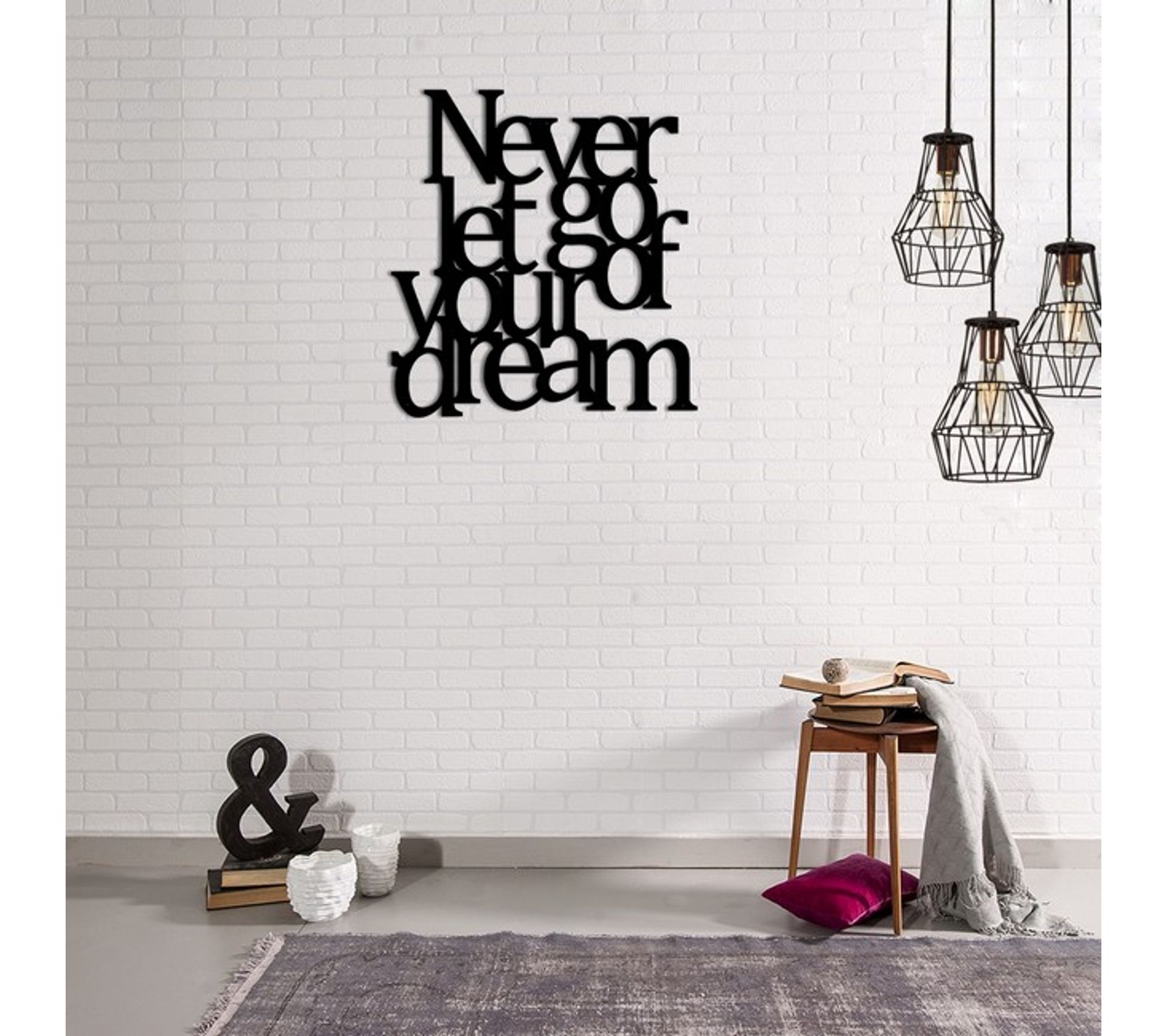 Décoration Murale Dream Citation Noir En Acier, 65 X 0