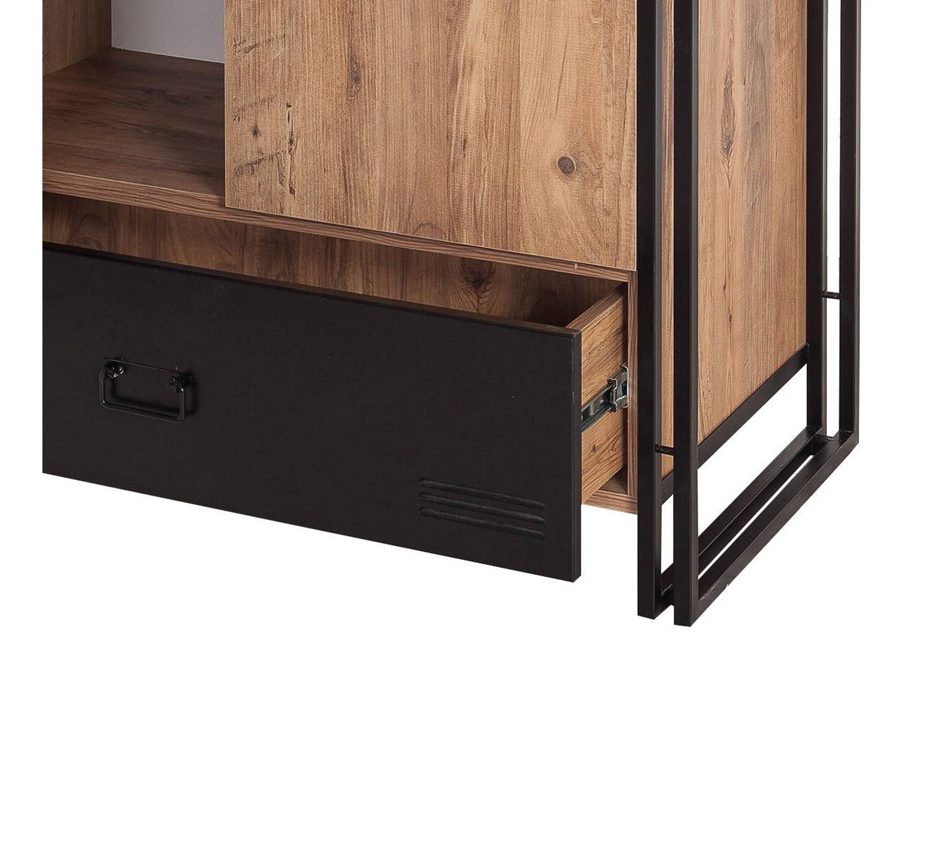 Armoire Penderie Firmo 110x200 cm Panneau Bois Finition Bois Des Landes Et Métal Noir Armoire BUT