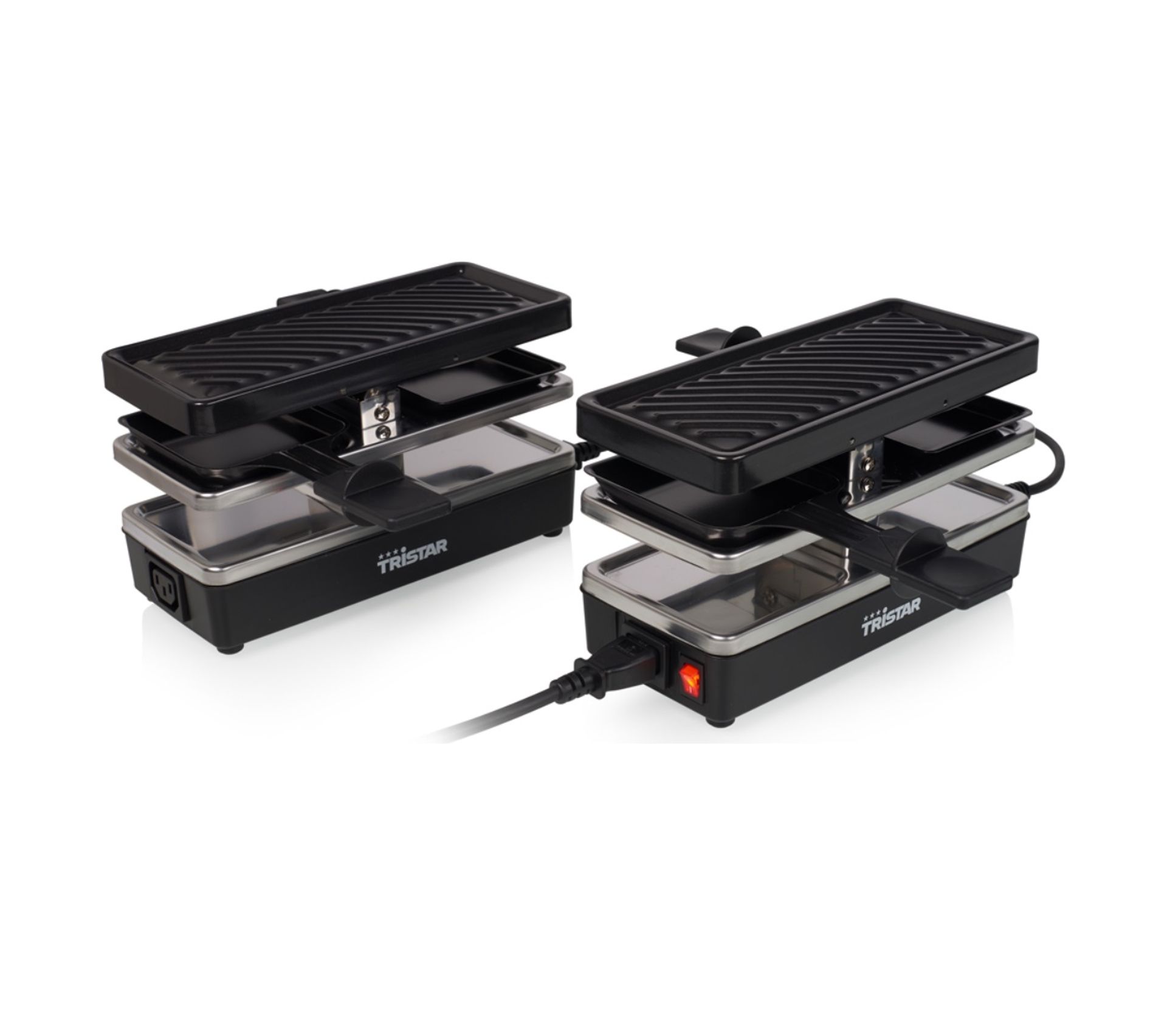 Appareil à Raclette BRANDT Pour 4 Ou 8 Personnes - 2 Blocs Indépendants 700 W, 8 Poêlons, Grill Antiadhésif | Repas Convivial, Chemin De Table