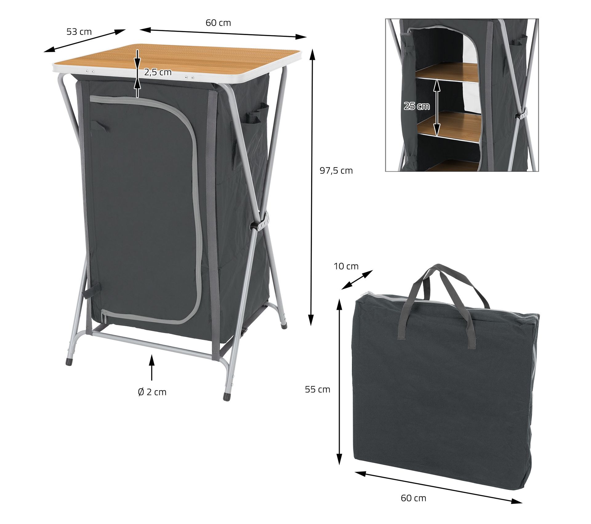 Armoire De Camping Pliable Polyvalente Chariot De Service Et Voyage