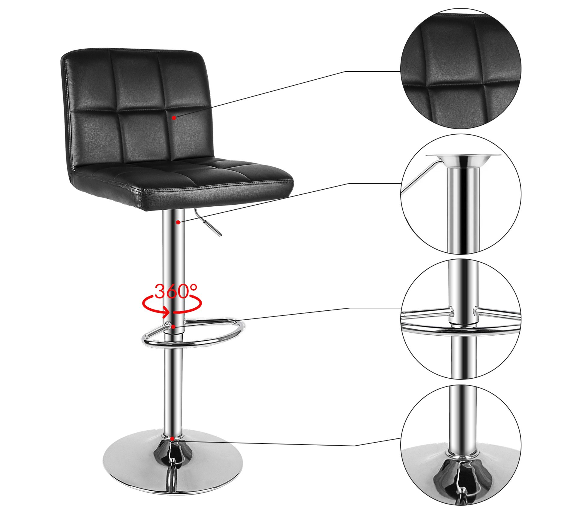 2 Tabourets De Bar Réglables Dibea - Pivotants 360° | Simili Cuir | Support 130kg