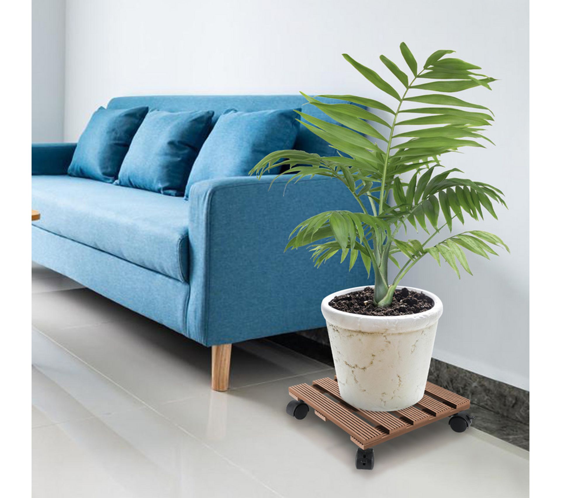 Lot De 2 Supports Roulants Pour Plantes – Diamètre 30 Cm, En Bois Naturel – Avec Roulettes – Intérieur/extérieur