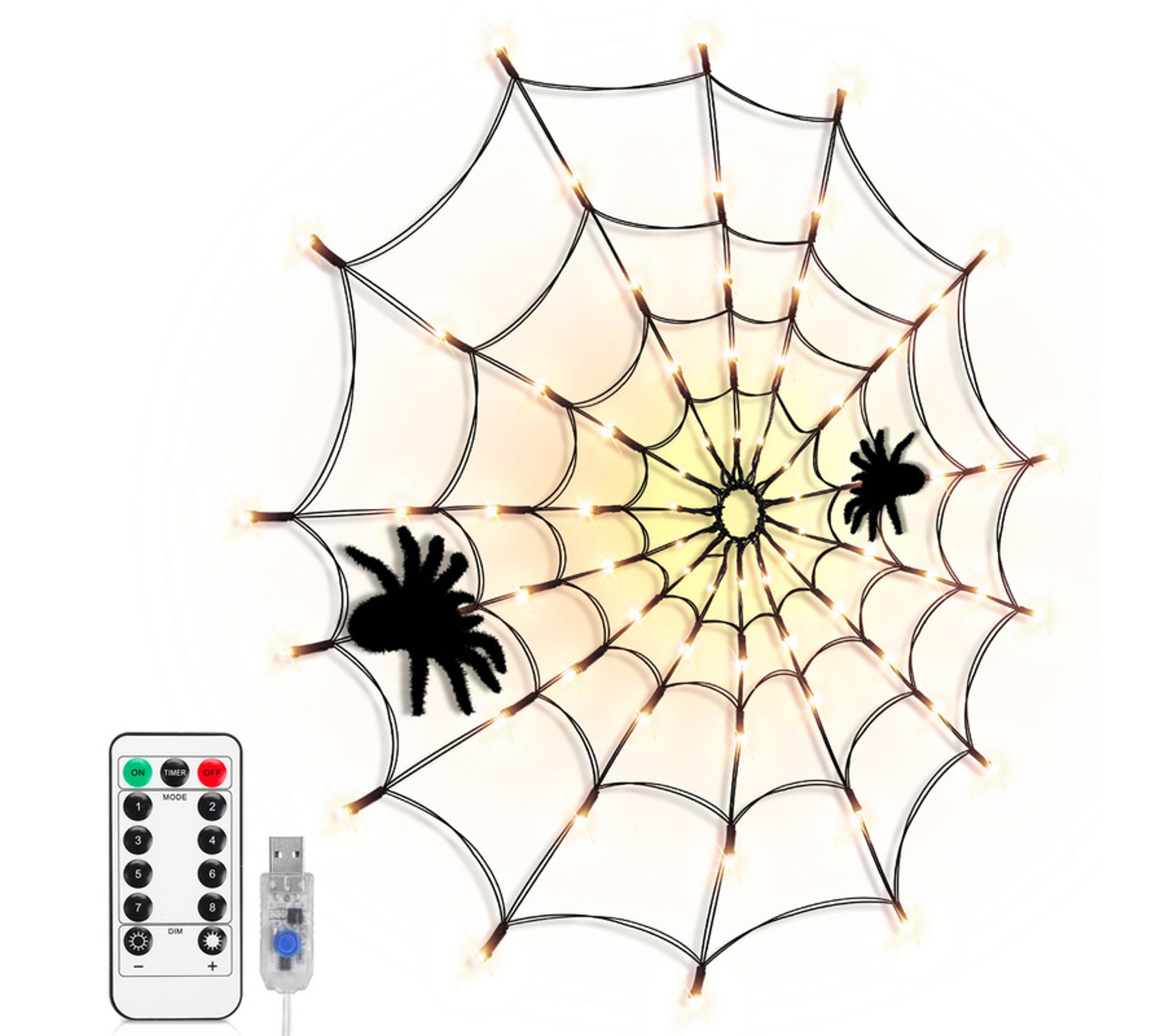 Décoration Halloween Toile D'araignée Fluorescente 300g Avec 100 Fausses Araignées - Pour Maison Hantée, Intérieur/extérieur - 6